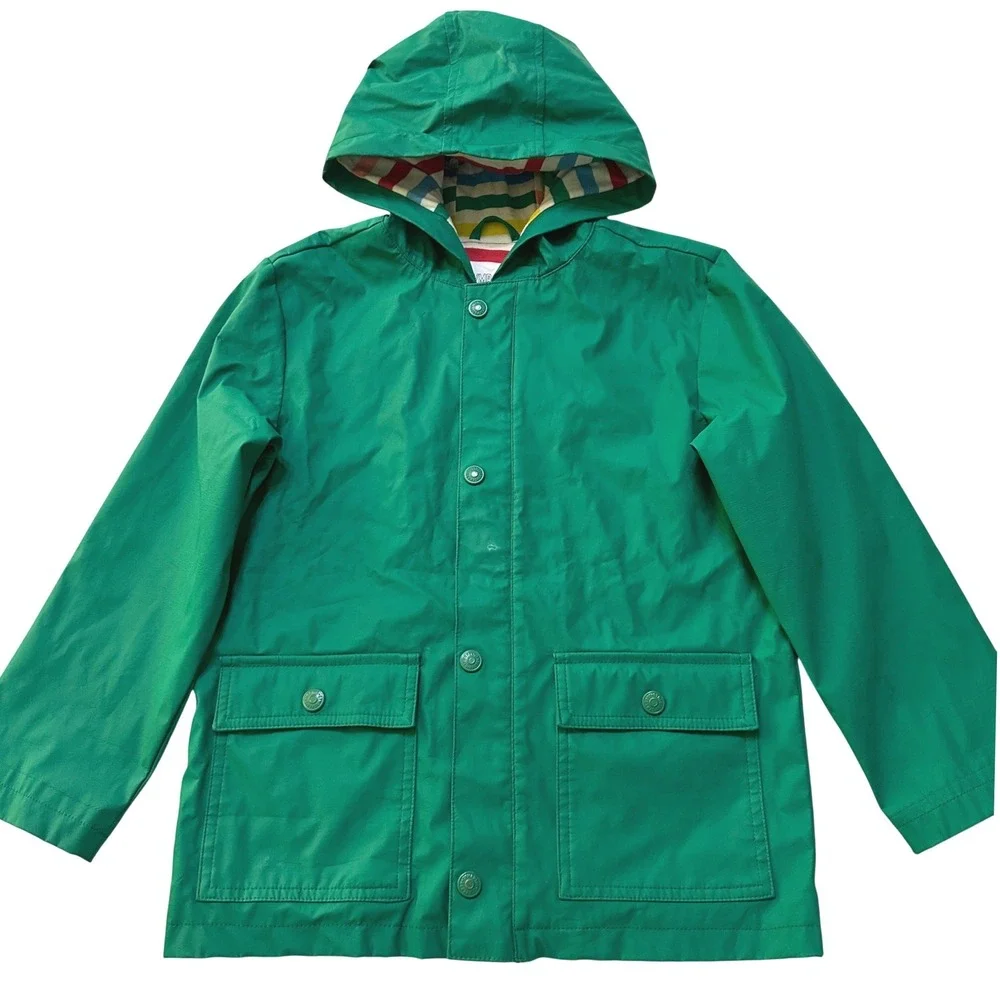 Gymboree Boys Girls Rain Jacket Size M 7-8 Striped Lining Hooded Preppy Nautical